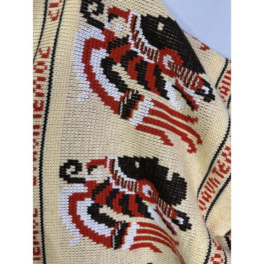 Vtg 1970's Cuauhtemoc Poncho Cape Knitted Mexican Aztec Native Fringe